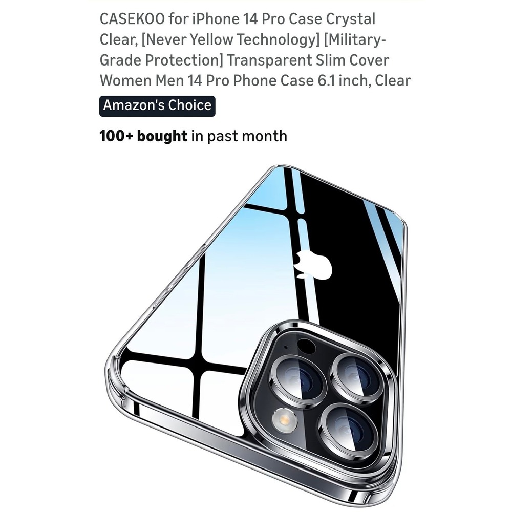 CASEKOO for‎ iPhone 14 Pro Case Crystal Clear Slim Never Yellow